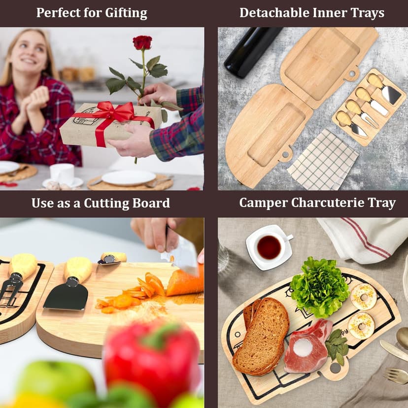 Unique Cheese Cutting Board Gift Set for Mom, House Warming, Wedding Gifts for Couples Bamboo Charcuterie Board Set - Foldable Serving Tray with Utensils B0C741CVFV
