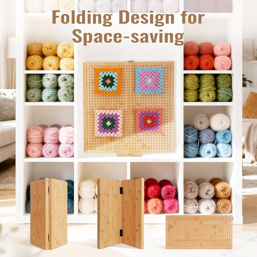 NewEle 17.0" Foldable Crochet Blocking Board with 40 Stainless Steel Pegs - Upgrade Large Blocking Boards for Crochet Projects, Bamboo Granny Square Crocheting Accessories Gifts for Crocheters