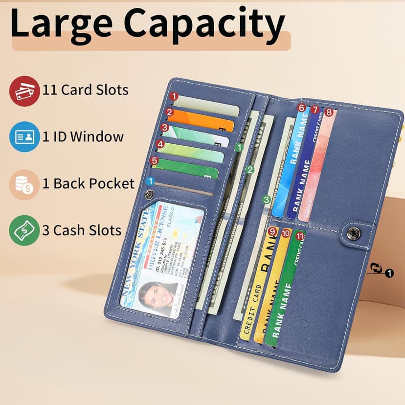 FALAN MULE Ultra Slim Thin Wallet for Women Bifold Leather RFID Blocking Designer Credit Card Holder