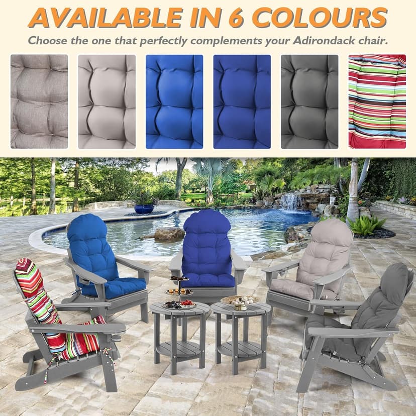 Adirondack Chair Cushions Set of 4, Outdoor Rocking Chair Cushions, Water Resistant Glider Rocker Chairs Replacement Cushions Set with Straps