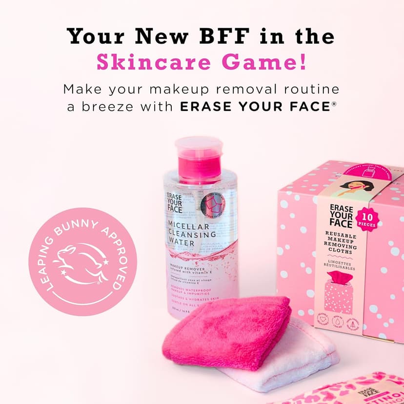 ERASE YOUR FACE Reusable Makeup Remover Cloths - Microfiber Face Towels to Cleanse & Remove Makeup - Water Activated for Sensitive Skin - Multi-Color (4 Count)