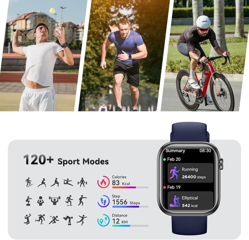 QVEQ Smart Watch for Men Women(Answer/Make Call), 1.83" Fitness Watch with Heart Rate/Blood Pressure/Blood Oxygen, Pedometer, Sleep Tracker,120+ Sport Modes, IP68 Waterproof Fitness Tracker for Android iOS