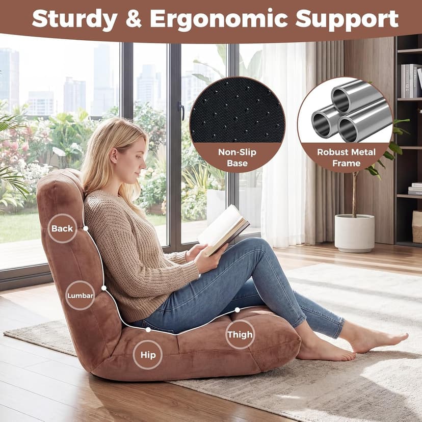 COSTWAY Floor Chair, Video Gaming Chairs with Back Support, Adjustable 14-Position, Alloy Steel Frame, Lazy Sofa Lounge Recliner for Adults Kids (Tan)