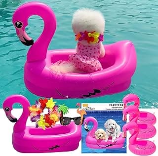 Dog Pool Float, Funny 6-in-1 Inflatable Dog Floats for Pool, Pet Floatie Raft for Small Dogs, Puppy and Doggies, Pink Flamingo