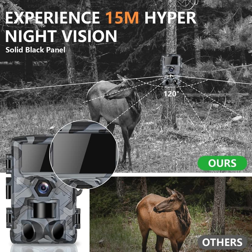 Trail Camera, 60MP Hunting Camera with WiFi, 32GB TF Card, Night Vision, Motion Activated, IP66 Waterproof, 120°Wide-Angle for Deer Scouting or Home Security, APP Control, H.264 MP4 Video