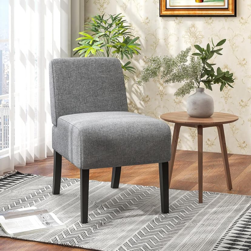 Giantex Armless Accent Chair Set of 2, Upholstered Living Room Chair with Rubber Wood Legs, Modern Slipper Side Chair, Reading Chair for Living Room, Bedroom, Waiting Room, Office, Small Spaces, Grey