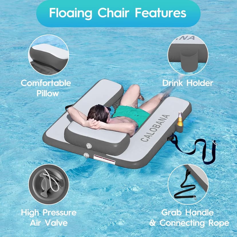 CALOBANA Inflatable Floating Chair, Heavy Duty Pool Floats Adult Lounger, Portable Water Float Chair for Swimming Pool, Lake and Beach