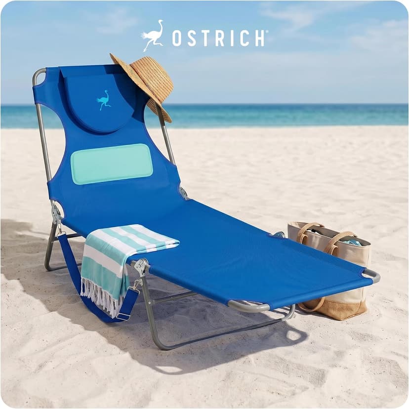Ostrich the Ladies Comfort Lounger with Chest Support, Foldable and Portable Reclining Outdoor Patio Beach Lawn Camping Pool Tanning Chair, Ocean Blue