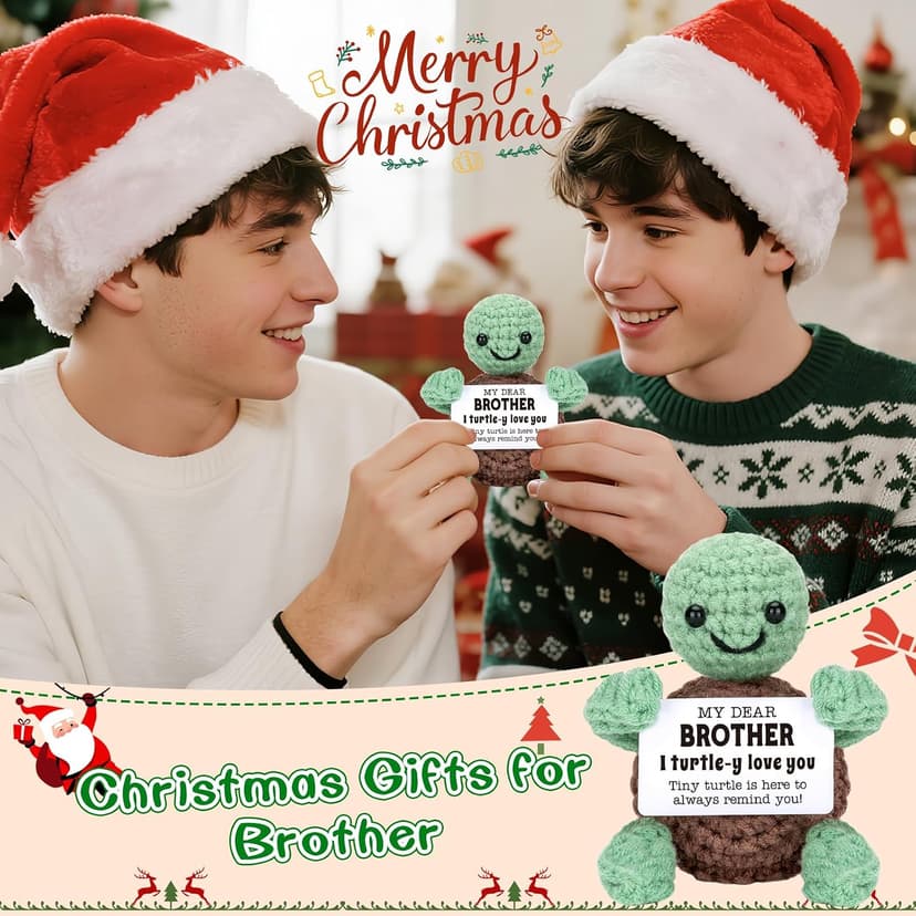 4THFARMES Mini Funny Turtle Brother Gifts from Sister Brother, Christmas Birthday Gifts for Men Friends Presents, I Love You Small Cool Cute Stuff Things, Handmade Emotional Positive Crochet Turtle B0DF7KTLXF
