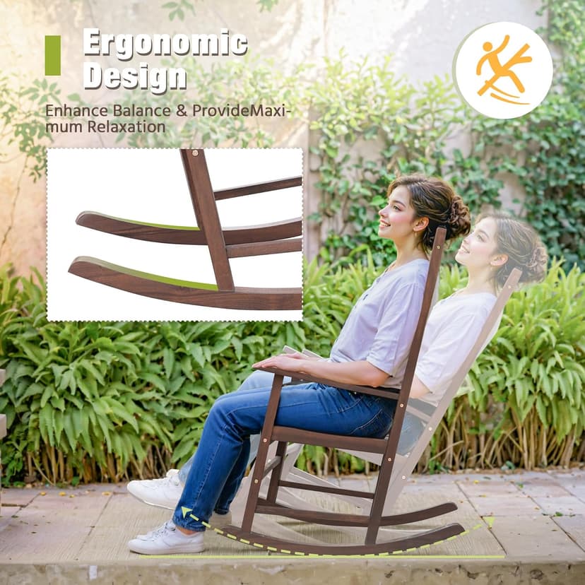 Greesum 2 Piece Acacia Rocking Chairs,Outdoor Bistro Furniture Set Pure Wood Framed for Porch, Lawn Garden, Deck,Brown