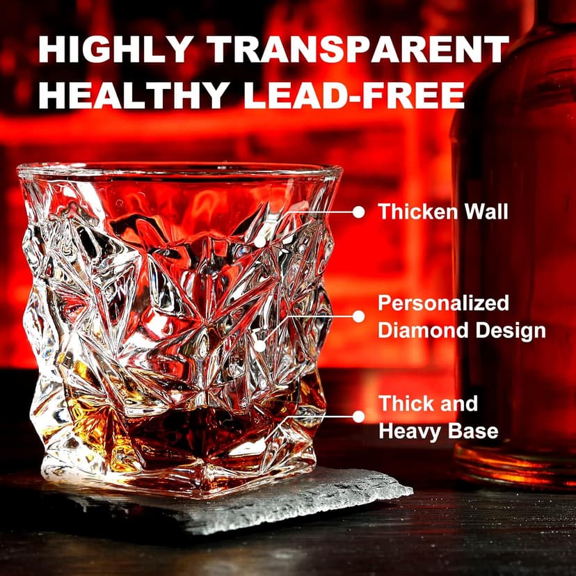 Wooden Whiskey Glass Gifts For Men - Charred Wood Bourbon Whiskey Glasses, Perfect for Men Who Have Everything, Gift for Dad or Boyfriend on Father's Day, Birthday, Christmas, Thanksgiving (2 Pack)