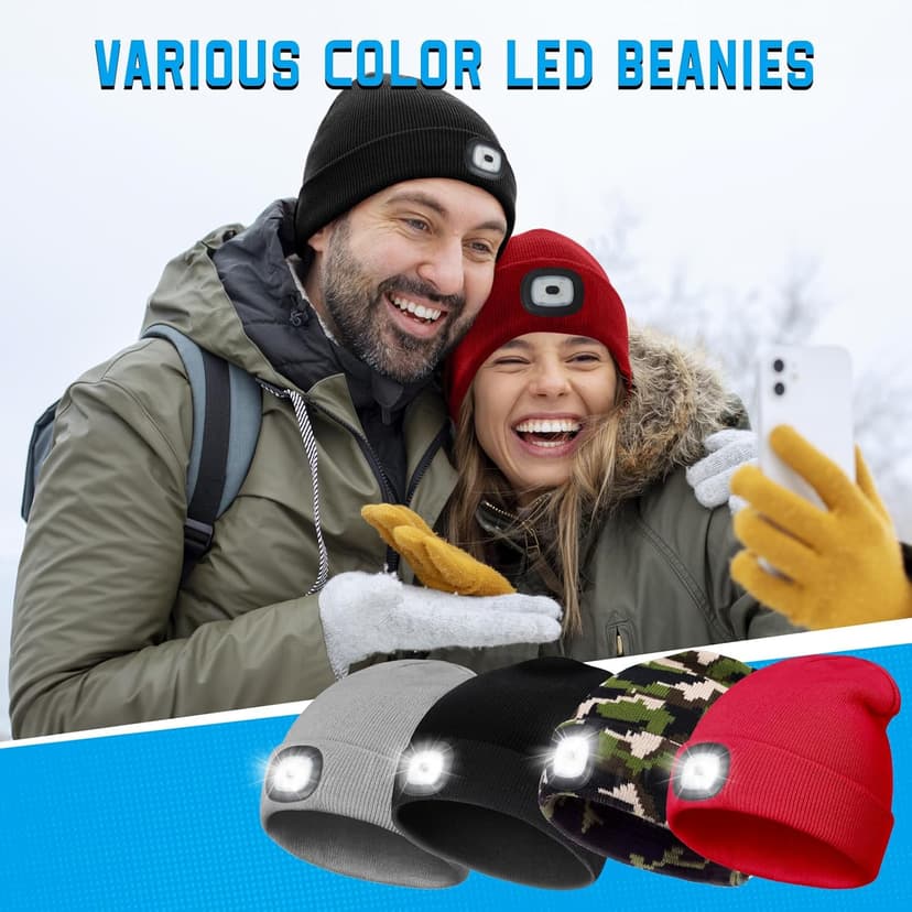 Christmas Stocking Stuffers for Men Adults, Beanie Hats with Light, USB Rechargeable LED Hand Free Headlamp, Birthday Gifts for Men, Women, and Teens, Ideal for Camping, Hiking, Black