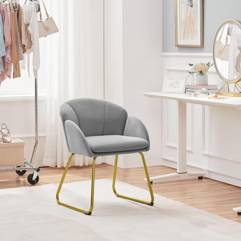 Yaheetech Flower Shape Velvet Vanity Chair, Modern Side Chair Armchair with Golden Metal Legs for Living Room/Dressing Room/Bedroom/Home Office/Kitchen, Gray