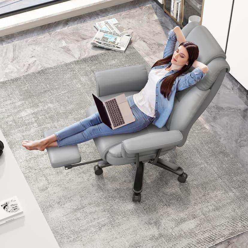 GYI Criss Cross Chair with Wheels, 160°Big and Tall Reclining Office Desk Chair with High Back, Wide Seat, Arms, Footrest, Grey