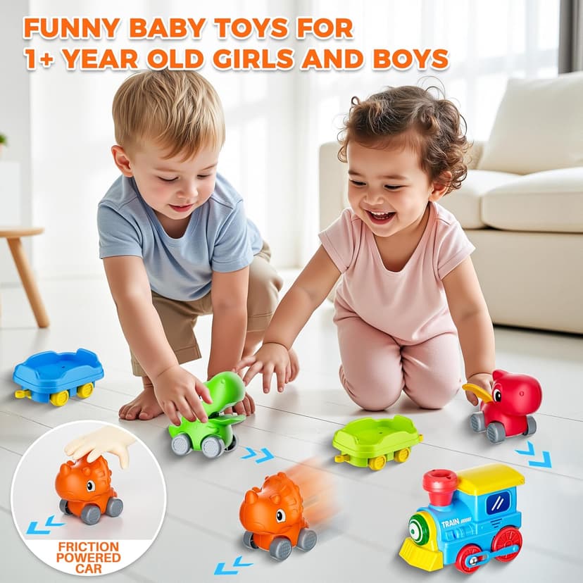 Train Set for Toddlers w/Steam, Music & Lights - Electric Train Toys for Kids w/Tracks Accessories, Including 3 Dinosaur Car and 3 Trailer; Gifts for 1-3 4 5 6+ Years Old Boys Girls