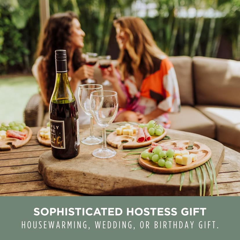 PICNIC TIME Wine Appetizer Plates, Set of 4 Wooden Cocktail Plates with Glass Holder, Mini Charcuterie Boards for Wine and Cheese Parties, Acacia Cheese Board Serving Trays (Oval - Acacia Wood)