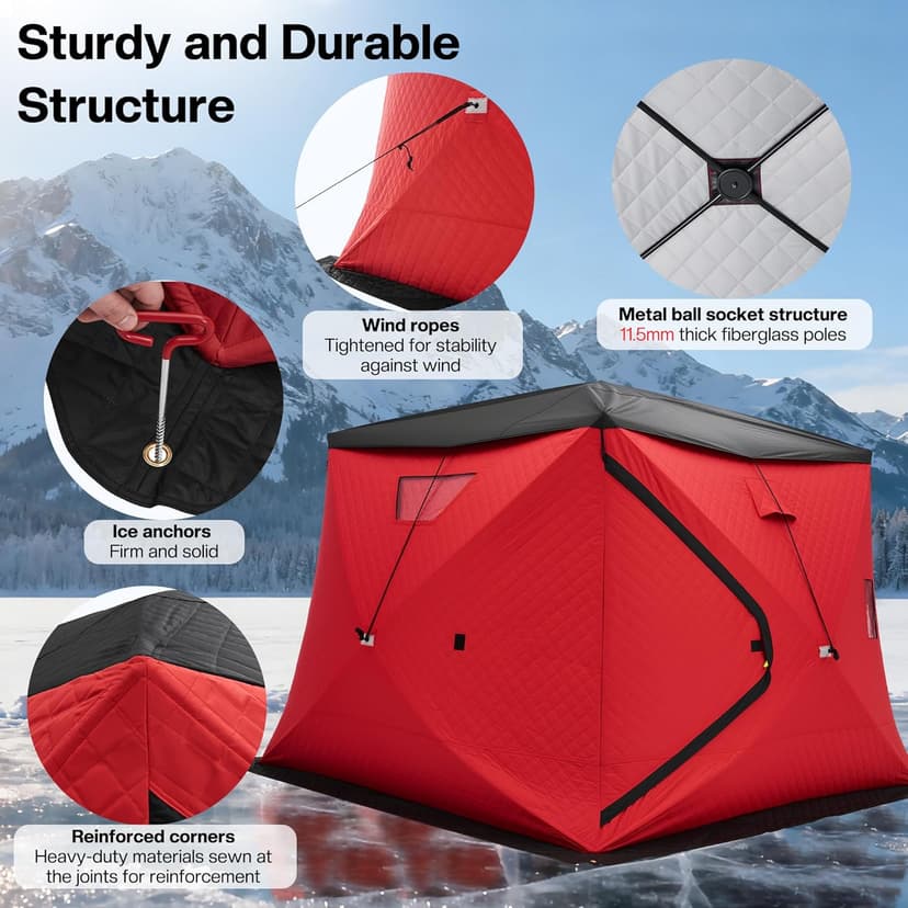 Albott Insulated Pop-Up Ice Fishing Tent, Ice Shanty with Oxford Fabric, Waterproof Rain Cover, Chimney Vent, Anchors, Ropes, Carry Bag, Insulated and Warm Large Fishing Area
