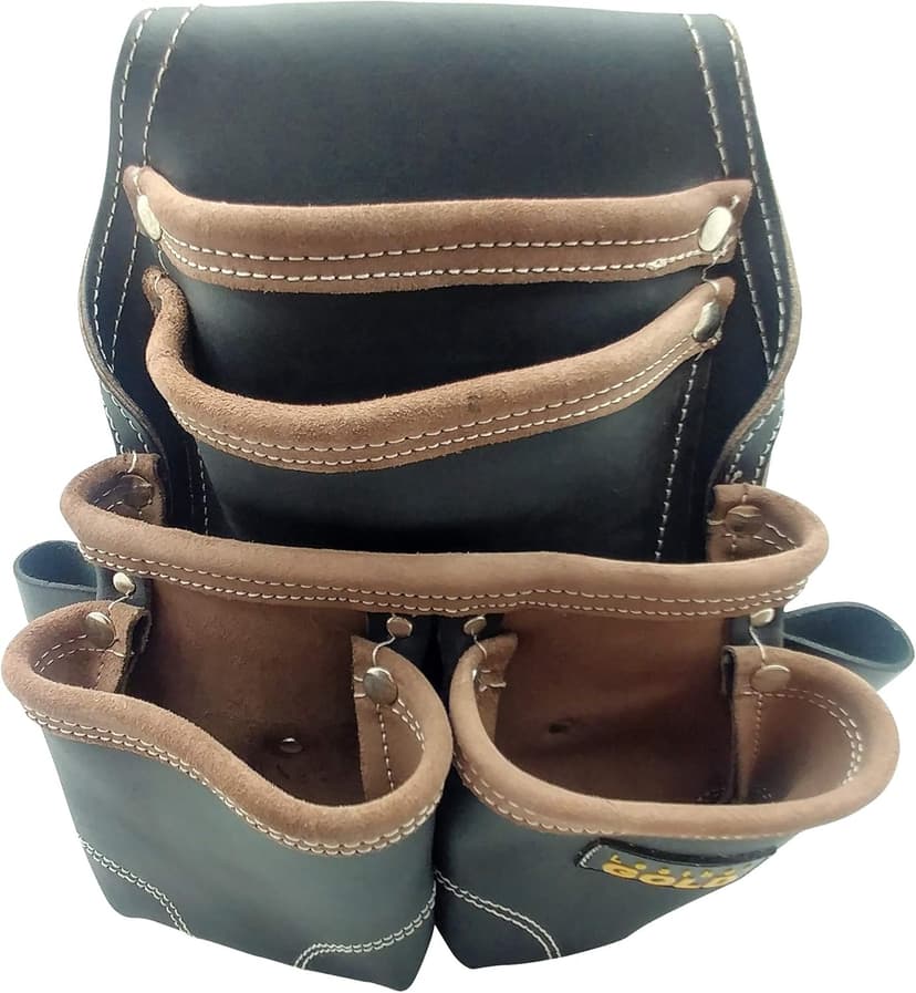 LEATHER GOLD Nail Pouch | Leather Tool Pouch 3150DP, 5 Pockets, Black, Oil-Tanned Leather, Heavy Duty Carpenter Tool Belt with Reinforced Seams and 2 Snap Loops