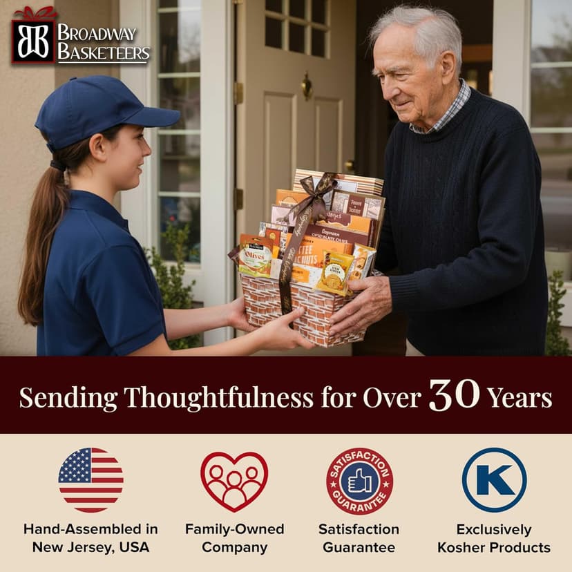 Deluxe bereavement food care package with snacks and sweets for loss, funeral, or condolences. Kosher shiva. Broadway Basketeers Deluxe Sympathy Gift Basket Sharing Heartfelt Moments B076BXHWSC
