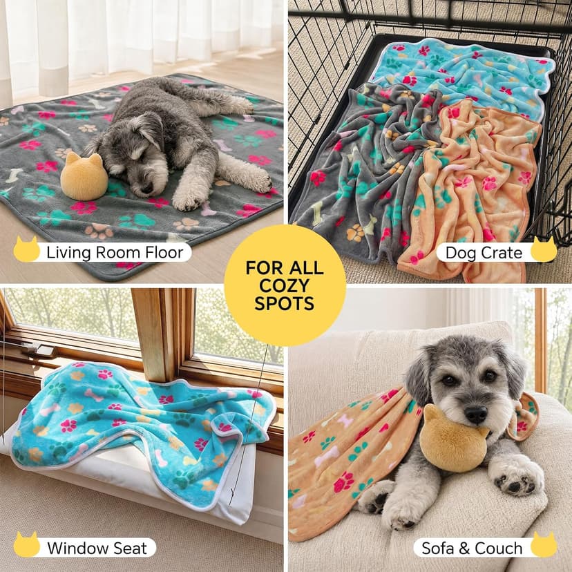 Luciphia 1 Pack 3 Blankets Fluffy Premium Fleece Pet Blanket Flannel Paw Printed Throw for Dog Cat(Small 23x16'', Grey/Brown/Blue) B09PFN1KR8