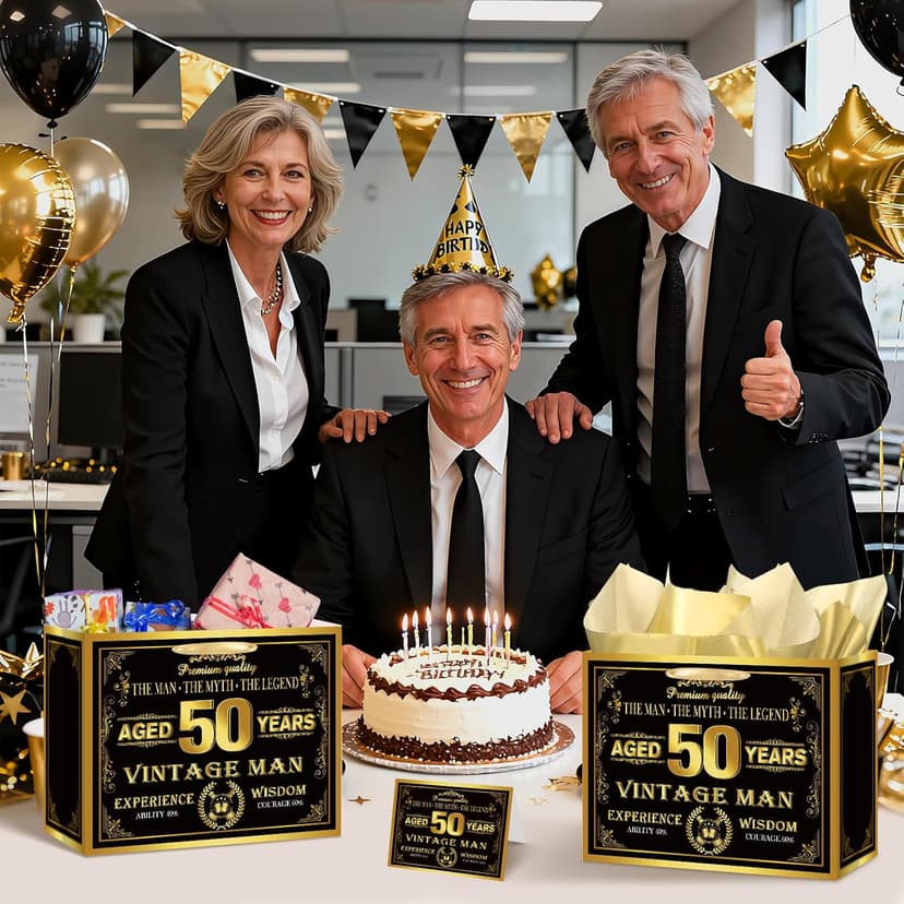 Vintage 50th Birthday Gift Bag for Men with 50th Wrapping Paper and Card Black Gold 1976 Birthday Gift Wrap Treat Bags for Vintage Men Aged 50 Years Old Bday Anniversary Party Supplies Decorations