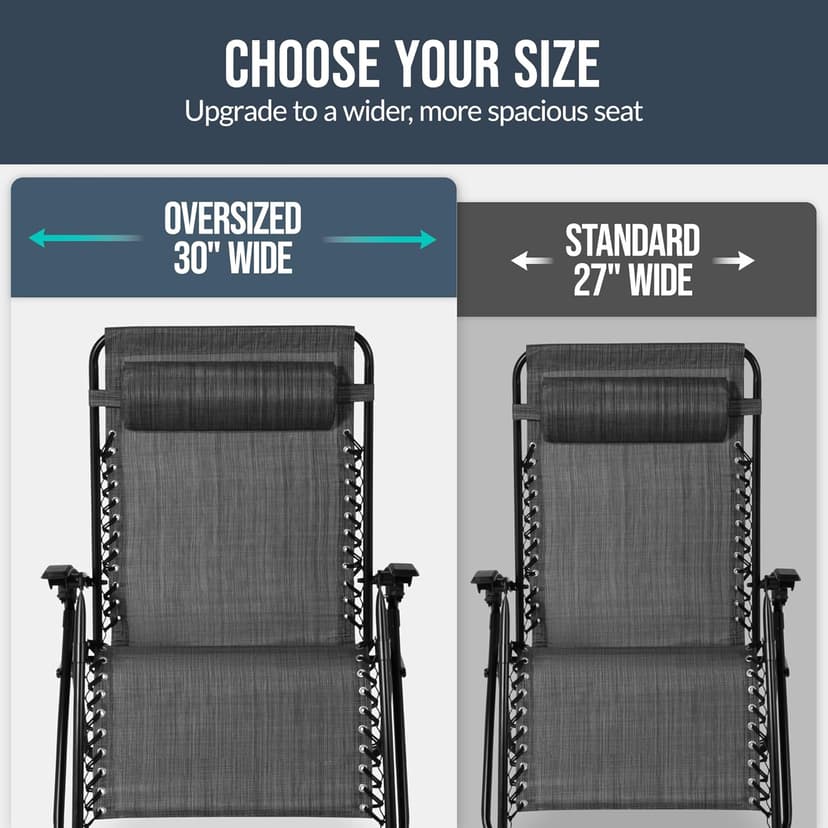 Best Choice Products Set of 2 Extra Wide Adjustable Steel Mesh Zero Gravity Lounge Chair Recliners w/Pillows and Cup Holder Trays - Gray
