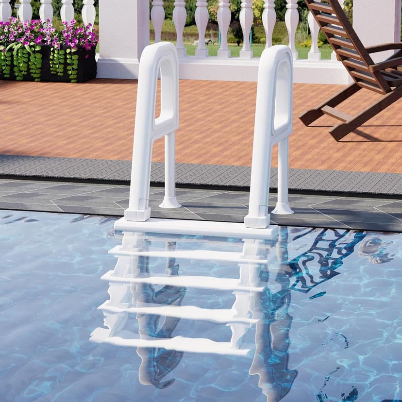 Pool Ladder, 5-Step Pool Stairs with Double Handrails and Non-Slip Steps for 47“-54” Above Ground and In-Ground Pools, White
