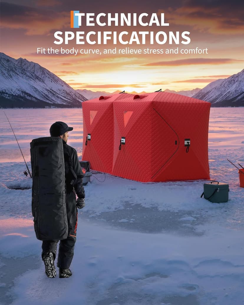 Garvee Insulated Pop-Up Ice Fishing Tent, 6-8 Person Portable Hub-Style Tent, Windproof Thermal Shanty with Hub Design, 420D 3-Layer Fabric for Winter Fishing