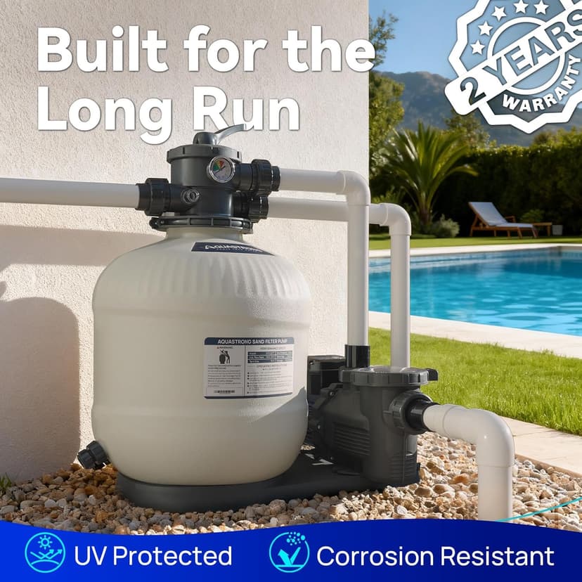 AQUASTRONG 20in Sand Filter Pump for Above Ground Pool with Timer, 2 HP, 8917 GPH Pool Pumps Above Ground for Pools Up to 38000 GAL, Pool Filter With 6-Way Valve, Improved Circulation and Filtration