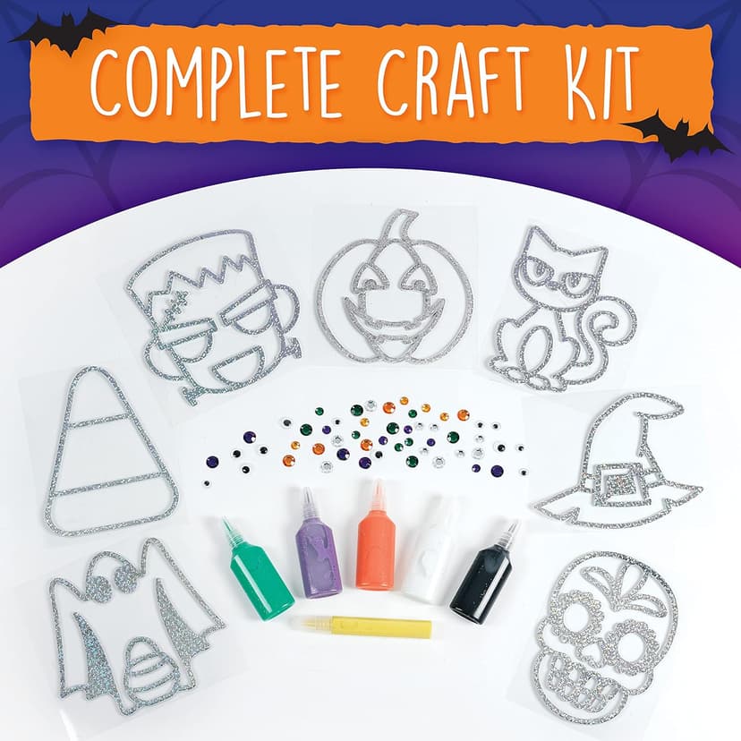 Creativity for Kids Halloween Window Art Kit | Create 7 Spooky Suncatchers with Paint, Rhinestones & Wiggly Eyes | DIY Craft Kit for Kids | Fun for Parties, Gifts & Seasonal Décor (Ages 6+)