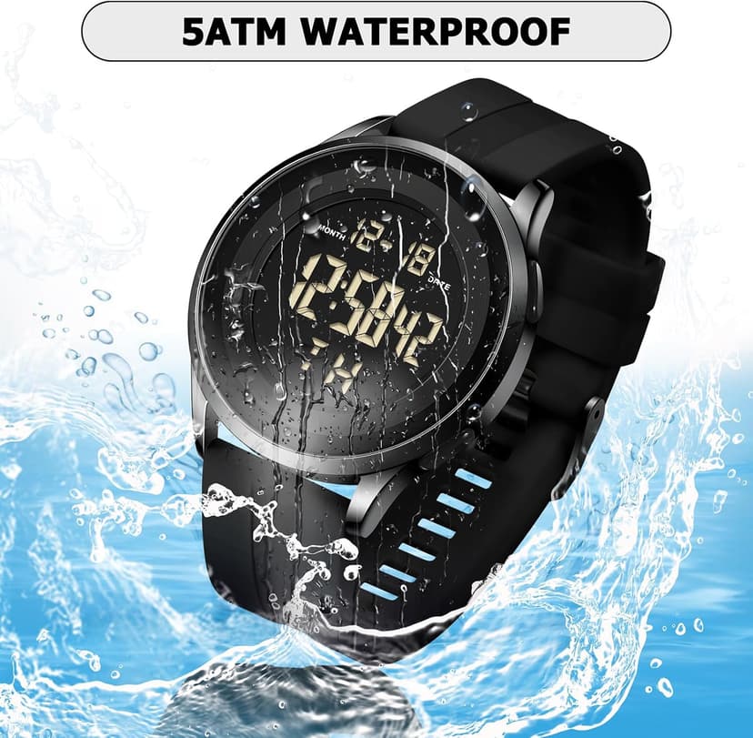 COSSINIGE Mens Digital Waterproof Military Watch for Men Black Dive Tactical Sports Minimalist Ultra-Thin Wrist Watch