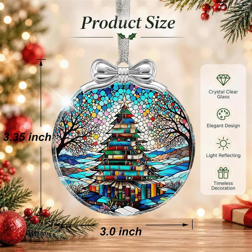 Hanging Ornament for Christmas Tree Decorations- Holiday Keepsake Present Exchange Idea Book Tree Christmas Ornament Unique 2026, Book Lover Gift Glass B0FJMNWGJ9
