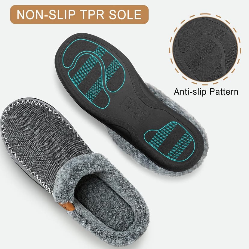 ATHMILE Men's Slippers Slip On Moccasin, Indoor Outdoor Warm Fuzzy Comfy House Shoes, Fluffy Wide Loafer Home Bedroom Slippers