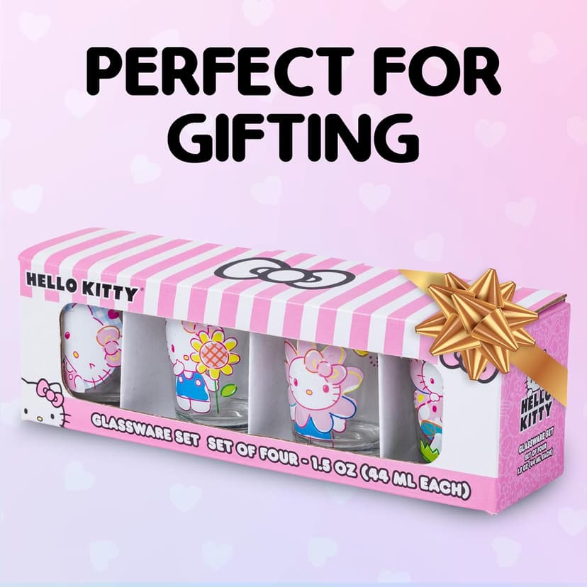 Silver Buffalo Sanrio Hello Kitty Spring Garden Flowers 4 Pack Mini Glass Set, 1.5 Ounces