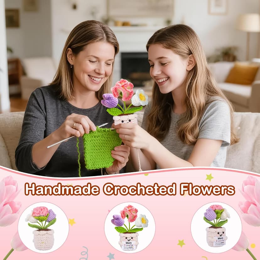 Gifts for Mom from Daughter Son, Mom Birthday Gifts, Gift for Moms Mother in Law Step Mama Mommy, Mother's Day Birthday I Love You Present for Moms, Cute Handmade Crochet Positive 3 Flowers Doll B0GCD9J6NC