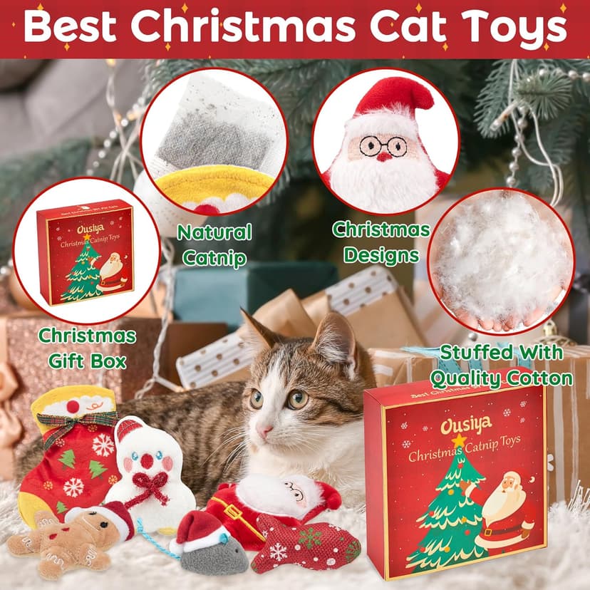 6 PCS Christmas Catnip Toys with Gift Box, Cat Toys Set for Christmas, Interactive Cat Chew Toy for Indoor Cats Kittens Kitty