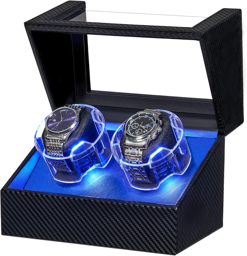 ANWBROAD ANWBROAD Watch Winder for Automatic Watches, Double Automatic Watch Winder Box with Quiet Japanese Motor, 4 Modes Dual Watch Winder wIth LED Light, Type-C Adapter, UJWW016C