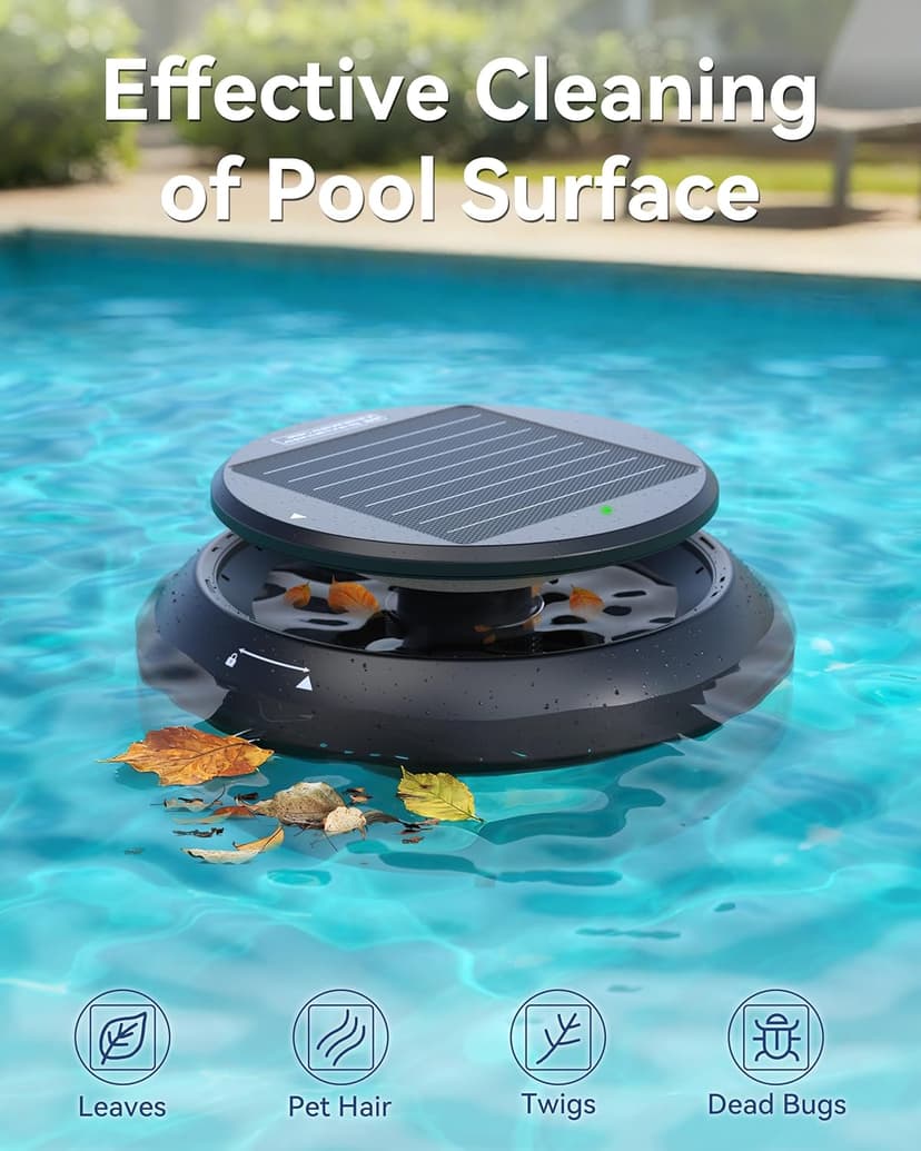 Y60 Cordless Solar Pool Skimmer - 2026 Automatic Robotic Pool Surface Cleaner with 360° All-Around Intake, Dual Charging, 12H Deep Cleaning for In-Ground & Above Ground Pools (Sepia)