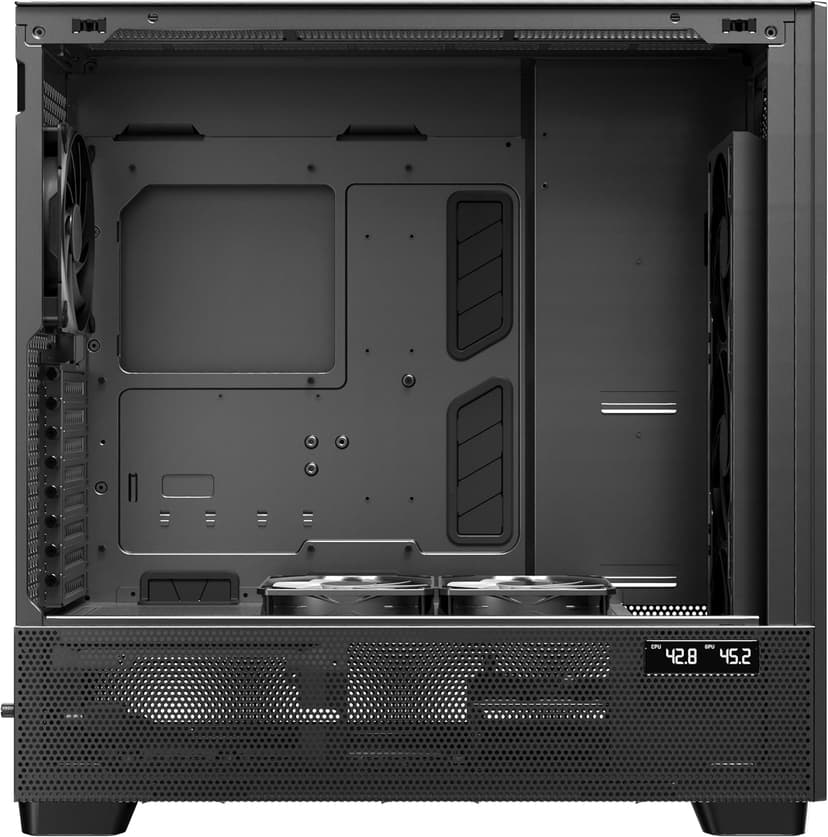 Antec Flux Pro, 6 x PWM Fans Included, High-Airflow Front Panel with Walnut Wood, iShift PSU 90° Mount, USB3.0 x 2, Type-C, 420mm Radiator Support, Temp. Display, Full-Tower E-ATX PC Case