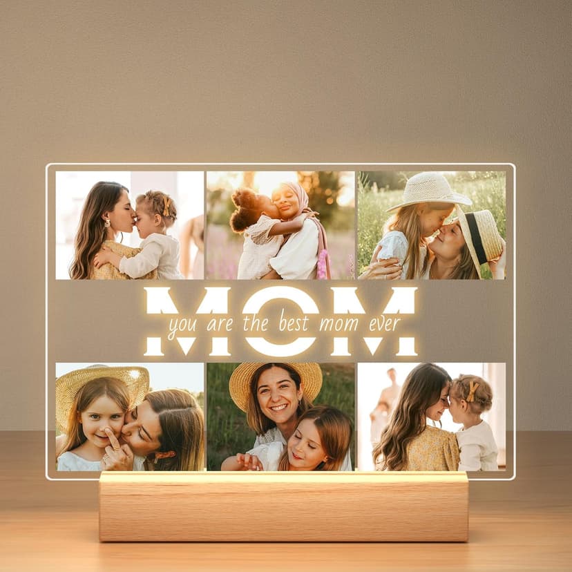 Personalized Gifts for Mom from Daughter Son, Custom Picture Frames with Photos, Customized Photo Frame with Night Light, Personalized Christmas Birthday Gifts for Mom Baby Kids Family