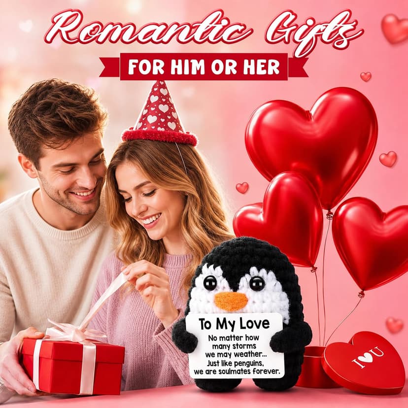 Gifts for Him Her Boyfriend Girlfriend, To My Love Handmade Crochet Penguin Present, Wedding Anniversary Birthday Gift for Women Men, Romantic I Love You Gift for Couples Wife Husband Christmas
