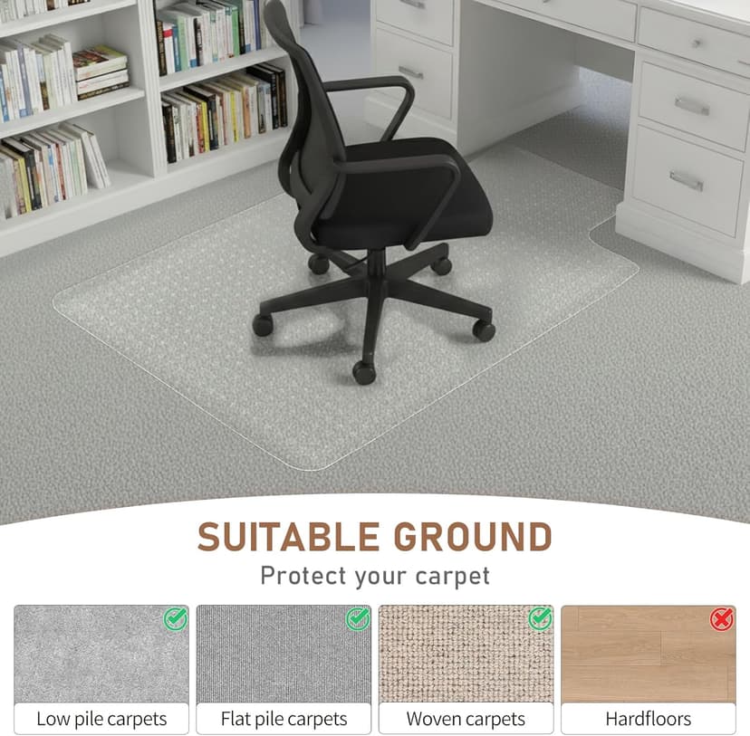 Winado Office Chair Mat, 36"x48" Non-Slip Under Computer Desk Chair Carpet Floor Protector, Heavy Duty Clear Plastic Chair Mats for Rolling Gaming and Work Chairs (Carpet 90 * 120 * 0.2cm with Lip)