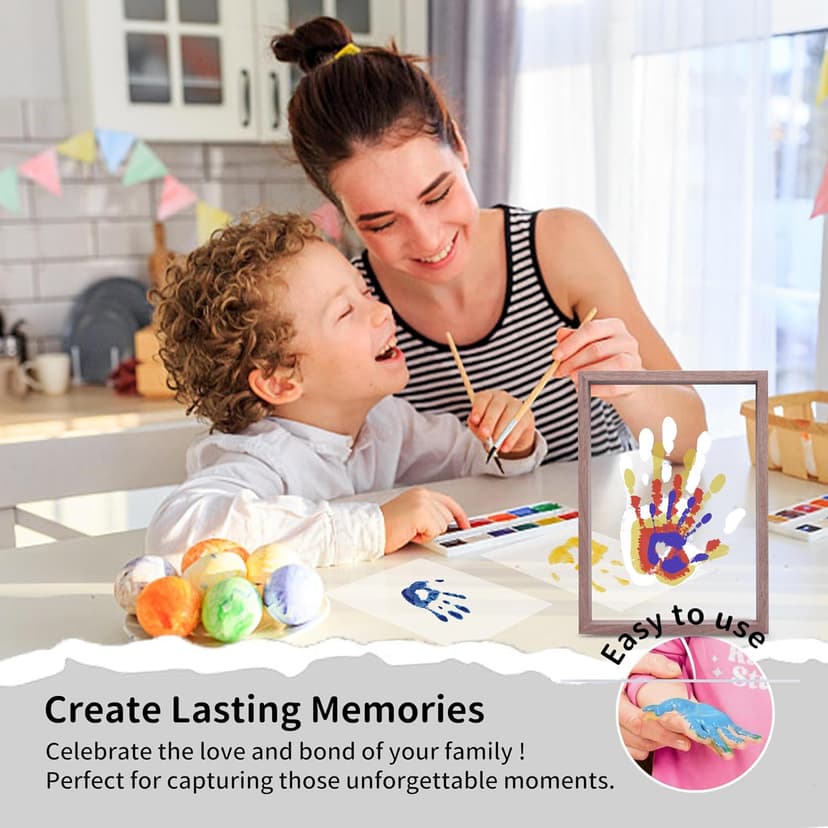 Family Handprint Kit, DIY Craft Keepsake Wooden Frame, Endless Gift Set, Non-Toxic Paints, Transparent Sheets (Brown)