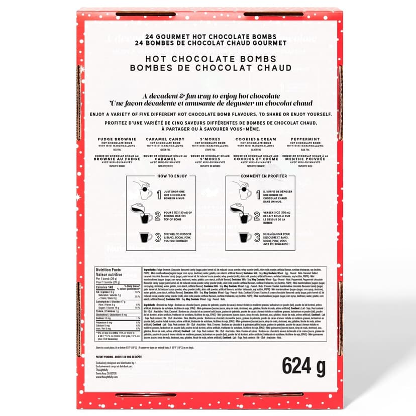 Bombombs, Hot Chocolate Bomb Gift Set, 5 Flavors in Colorful Wrappers; Fudge Brownie, Caramel Candy, S'Mores, Cookies & Cream, & Peppermint, Set of 24