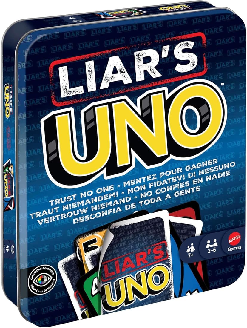 Mattel Games Liar’s UNO Card Game in Travel & Storage Tin for Adults, Kids, Families, Parties & Game Nights, Outwit Other Players with Bluffing & Trickery (Amazon Exclusive)