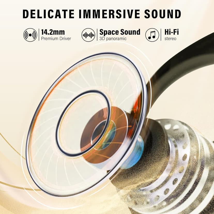 Open Ear Headphones, Bluetooth 5.4 Wireless Earbuds Premium Sound with HD Mic, 48H Playtime LED Power Display Auto Pairing Ear Buds, IPX7 Lightweight Comfort Earphones for Sporting, Working, Black