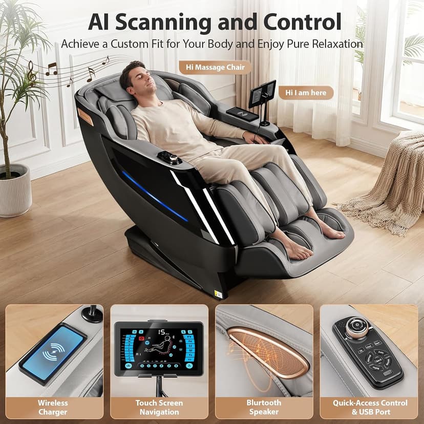 4D Massage Chair Full Body - 53.2" Ultra Long SL-Track Massage Chair Zero Gravity Massage Recliner with Foot Roller, 10 Modes 6 Technique, 32 Airbags, 3 Core Heating, AI Voice, Yoga Stretch