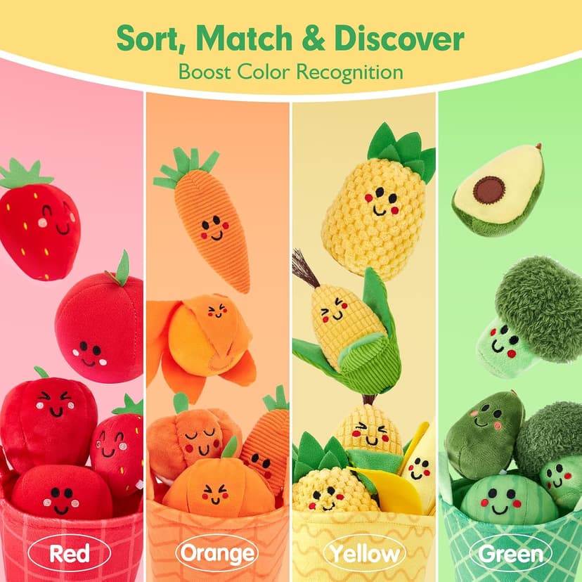 Color Sorting Play Food with Textures, Crinkle, Rattle, 6-12 Month Baby Toys 1 Year Old Boy Gifts One Year Old Girl Birthday hahaland Baby Sensory Toys Montessori Toys 1 Year Old Fruit Vegetable 16PCs B0DMVXR942