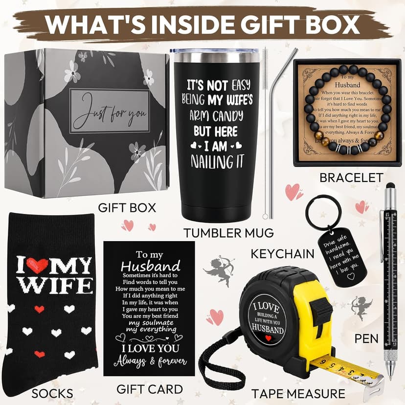 Best Gift for Husband Unique Birthday Gift Including Tumbler Mug Socks Bracelet Tape Measure Keychain Multitool Pen for Anniversary Birthday Christmas B0HHMQ7ZJY