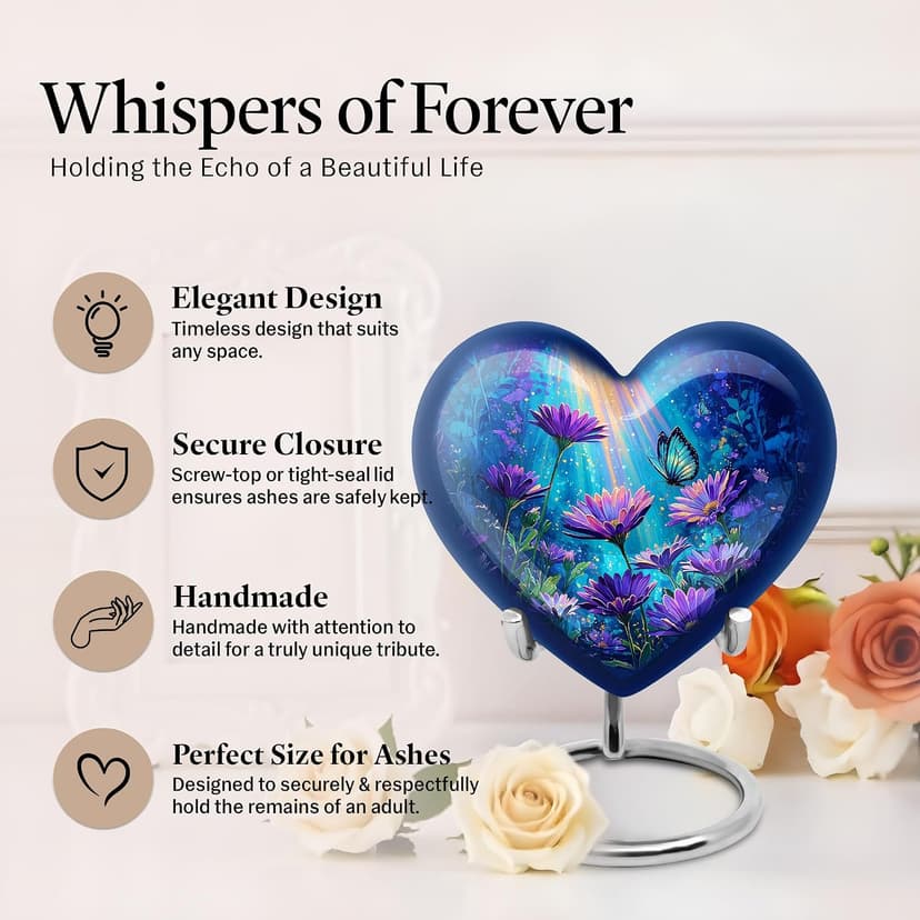 Daisy Bloom Funeral Keepsake for Men & Women - Memorial Gift for Mom & Dad - Urns for Human Remains - Burial Urns for Adult Ashes Husband - Heart Shape - Small Keepsake 3 Inch - Pack of 1 B0FV8W29L6